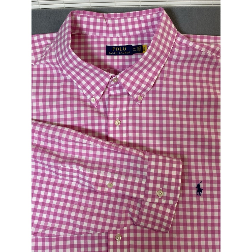 Polo Ralph Lauren Men's 4XLT Pink Gingham Check Lightweight Button D Shirt EUC!!